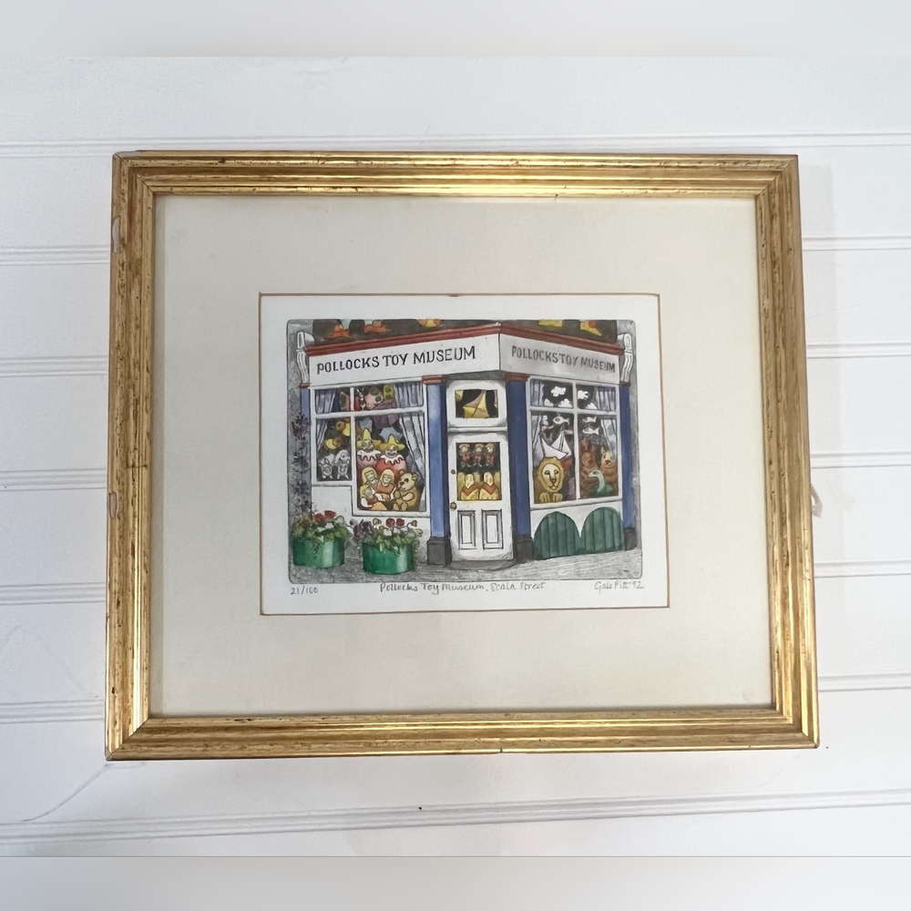Original Gale Pitt Framed Drawing of Pollock's Toy Shop in London